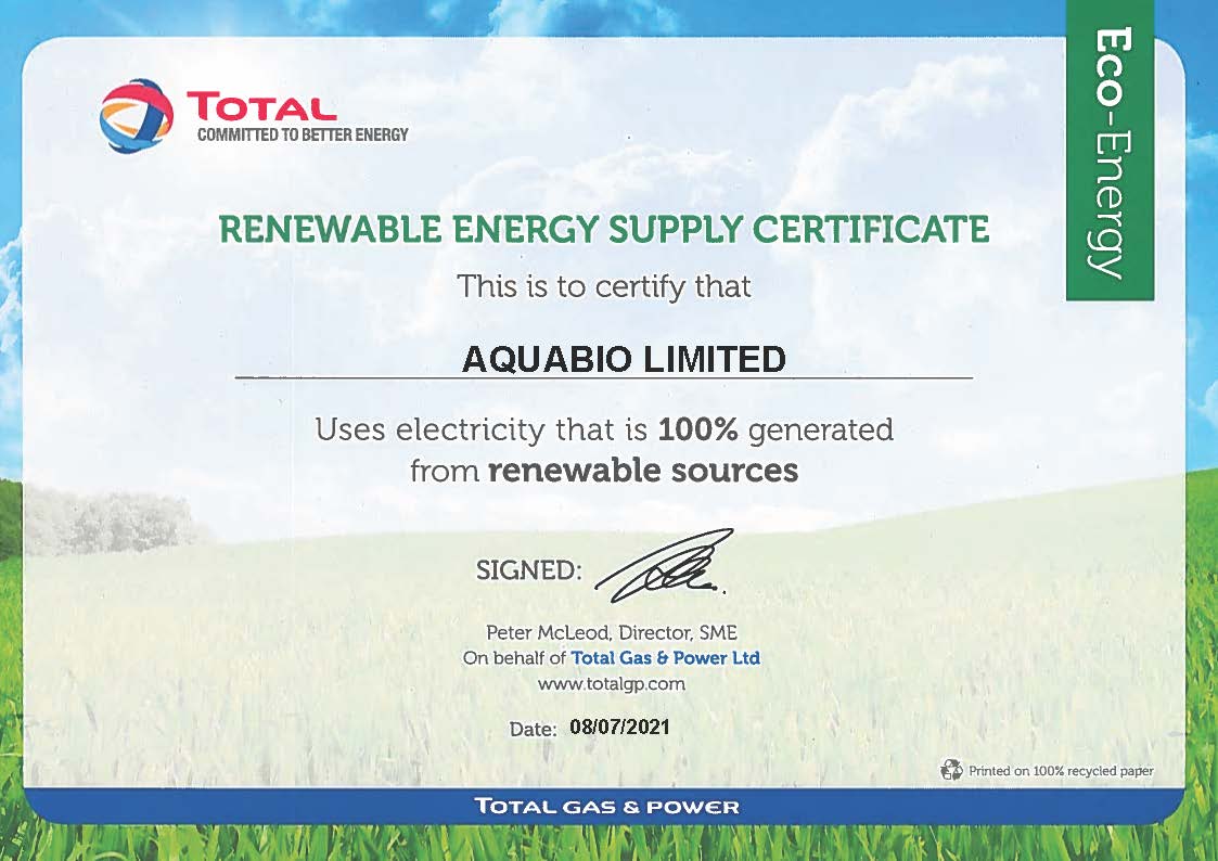 AQUABIO LIMITED Eco Certificate
